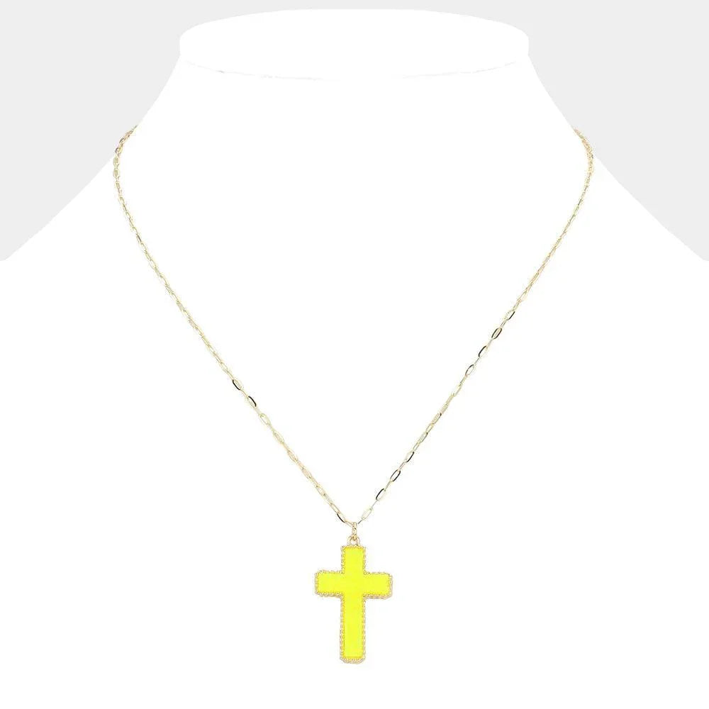 Yellow Druzy Cross Pendant Necklace - Jewelry Store by Erik Rayo