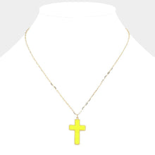 Load image into Gallery viewer, Yellow Druzy Cross Pendant Necklace
