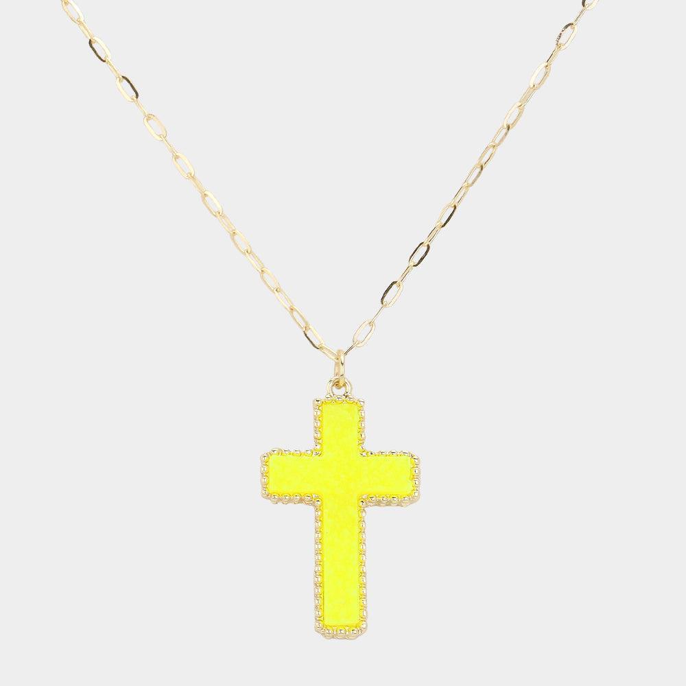 Yellow Druzy Cross Pendant Necklace - Jewelry Store by Erik Rayo