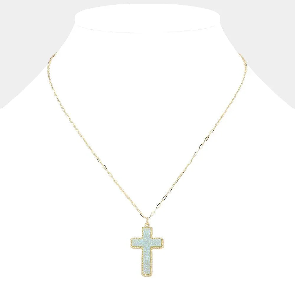 Blue Druzy Cross Pendant Necklace - Jewelry Store by Erik Rayo