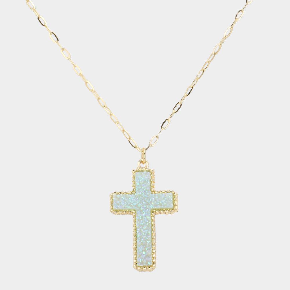 Blue Druzy Cross Pendant Necklace - Jewelry Store by Erik Rayo