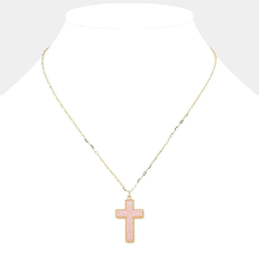 Pink Druzy Cross Pendant Necklace - Jewelry Store by Erik Rayo