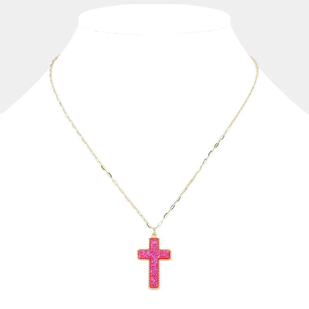 Red Druzy Cross Pendant Necklace - Jewelry Store by Erik Rayo