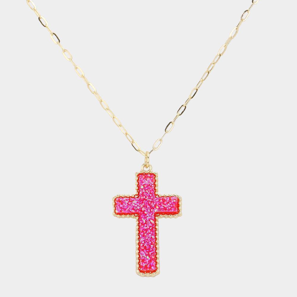 Red Druzy Cross Pendant Necklace - Jewelry Store by Erik Rayo