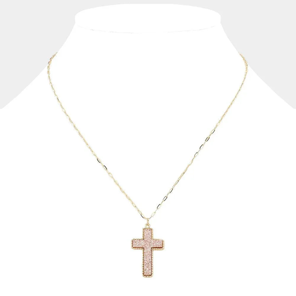 Gold Druzy Cross Pendant Necklace - Jewelry Store by Erik Rayo