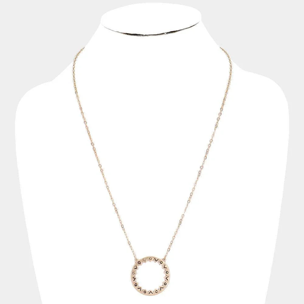 Gold Antique Pattern Metal Open Circle Pendant Necklace - Jewelry Store by Erik Rayo