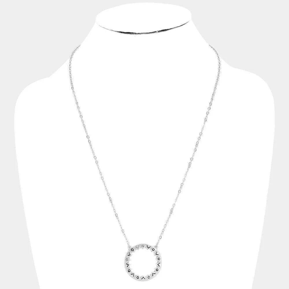 Silver Antique Pattern Metal Open Circle Pendant Necklace - Jewelry Store by Erik Rayo