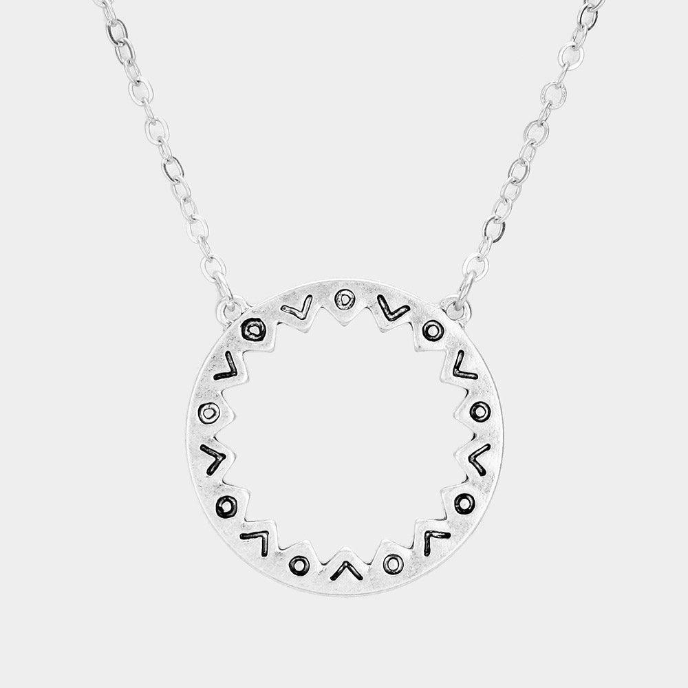 Silver Antique Pattern Metal Open Circle Pendant Necklace - Jewelry Store by Erik Rayo