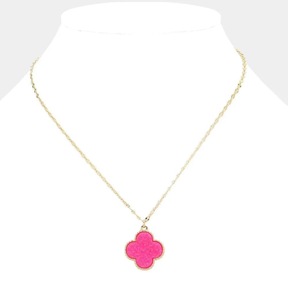 Pink Druzy Quatrefoil Pendant Necklace - Jewelry Store by Erik Rayo