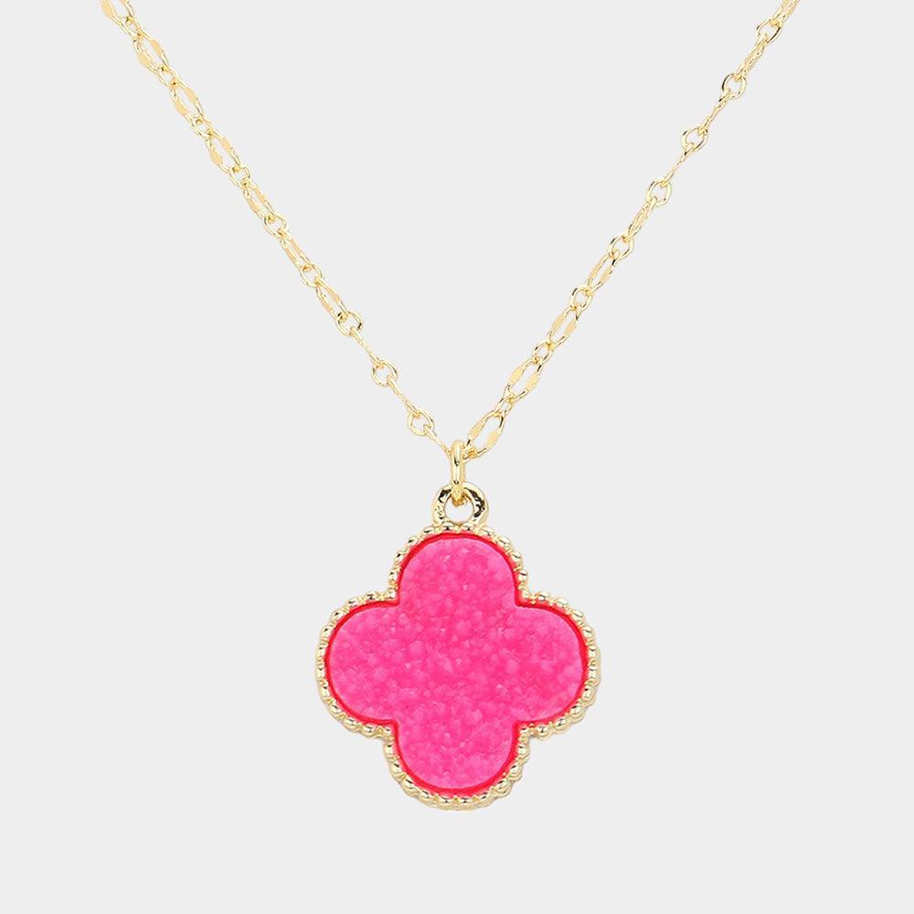 Pink Druzy Quatrefoil Pendant Necklace - Jewelry Store by Erik Rayo