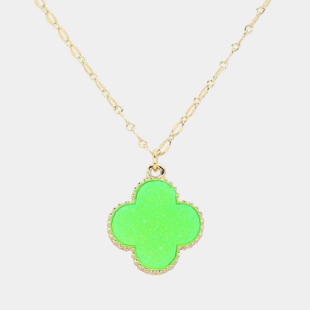 Green Druzy Quatrefoil Pendant Necklace - Jewelry Store by Erik Rayo