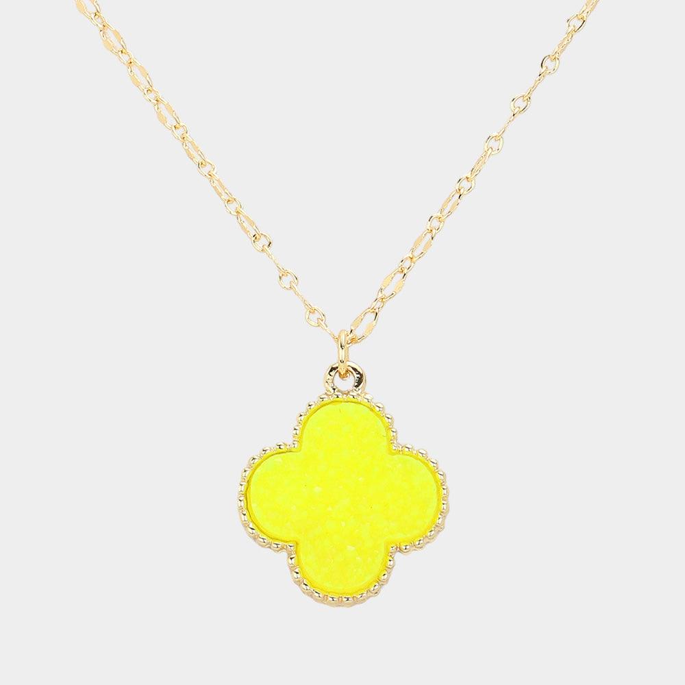 Yellow Druzy Quatrefoil Pendant Necklace