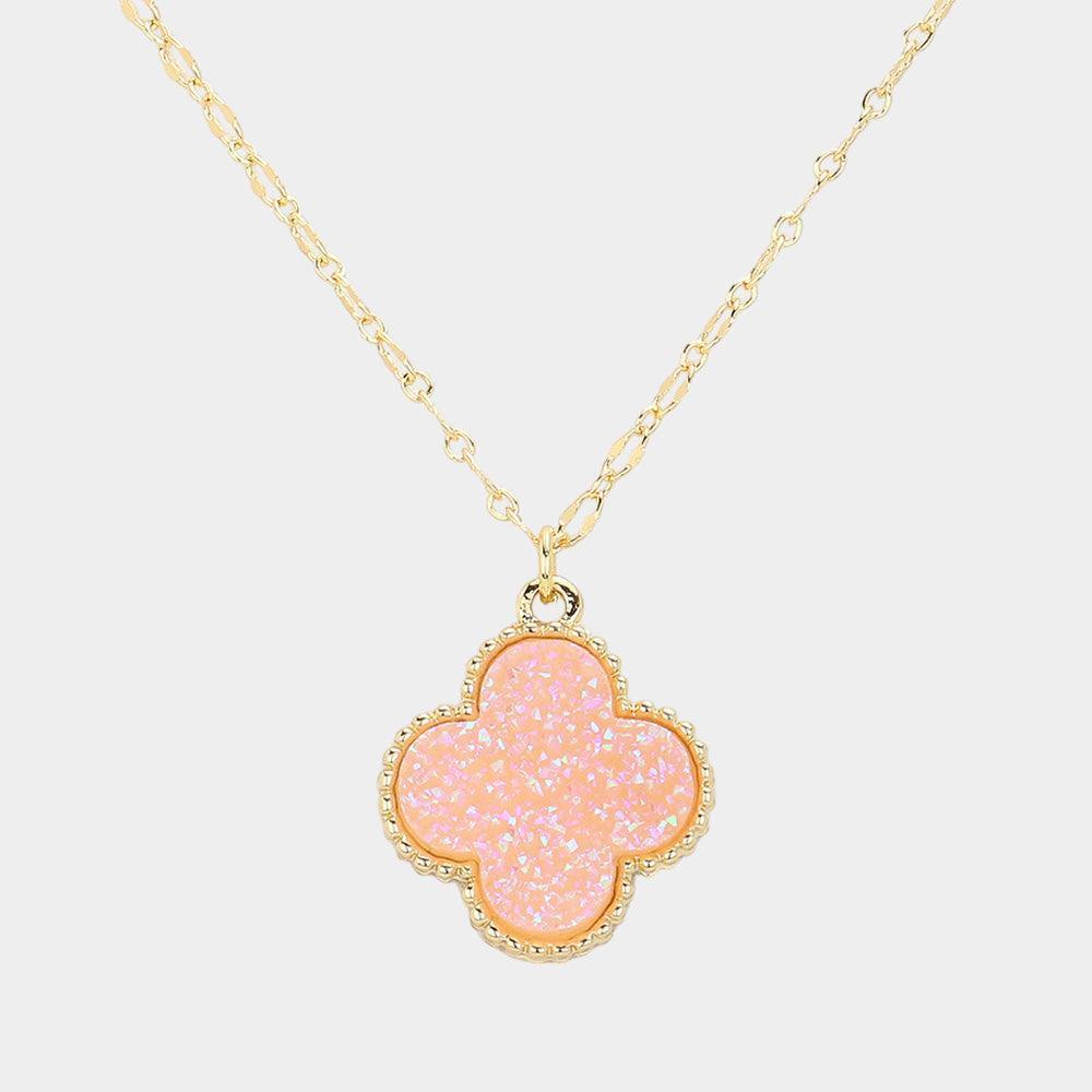 Pink Druzy Quatrefoil Pendant Necklace - Jewelry Store by Erik Rayo