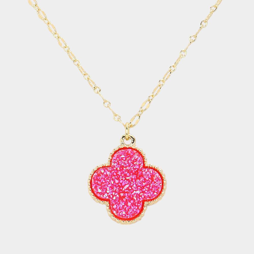 Red Druzy Quatrefoil Pendant Necklace - Jewelry Store by Erik Rayo