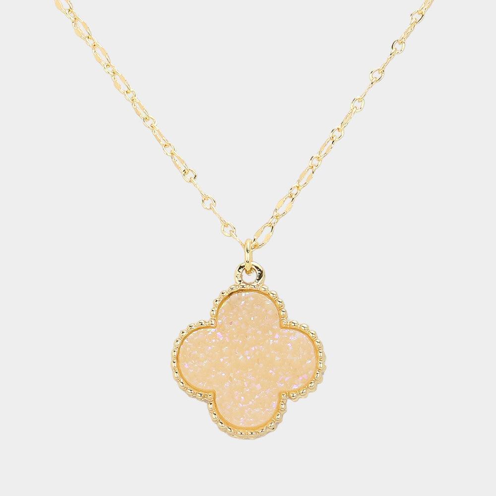 White Druzy Quatrefoil Pendant Necklace - Jewelry Store by Erik Rayo