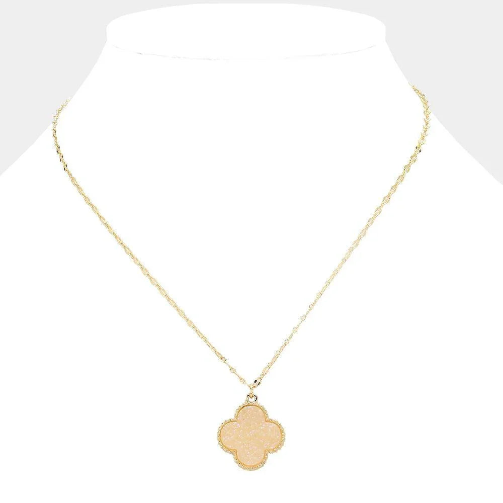 White Druzy Quatrefoil Pendant Necklace - Jewelry Store by Erik Rayo
