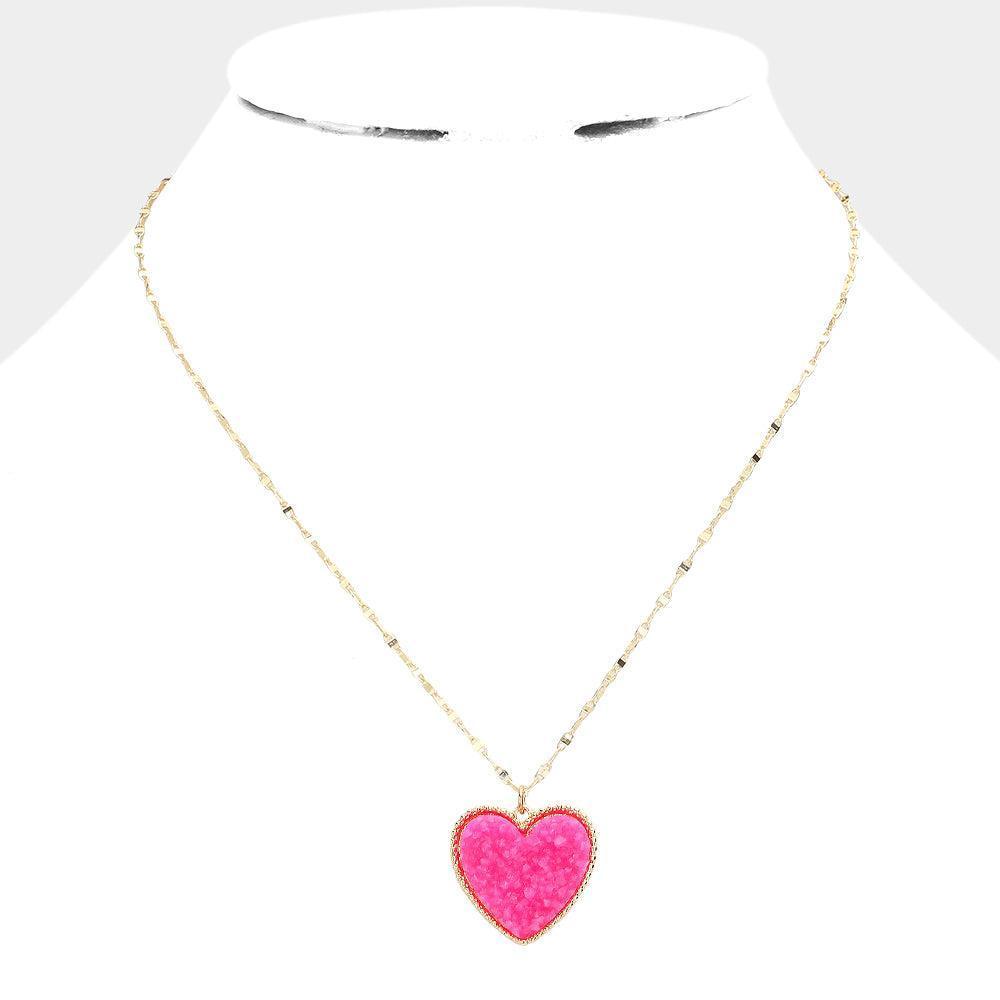 Pink Druzy Heart Pendant Necklace - Jewelry Store by Erik Rayo