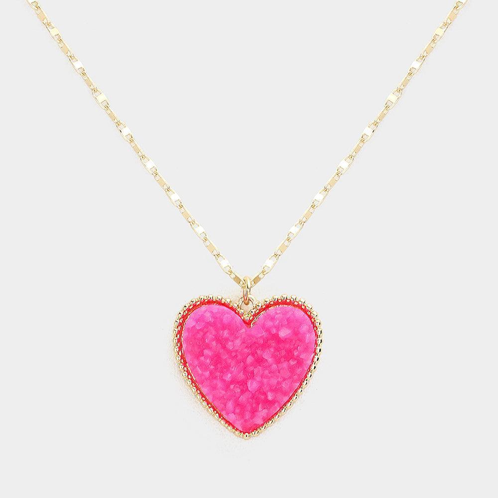 Pink Druzy Heart Pendant Necklace - Jewelry Store by Erik Rayo