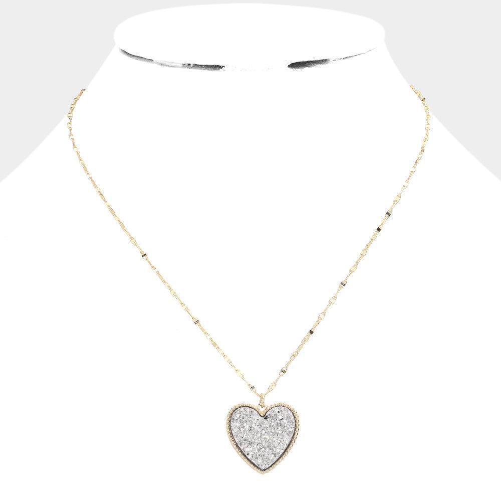 Silver Druzy Heart Pendant Necklace - Jewelry Store by Erik Rayo