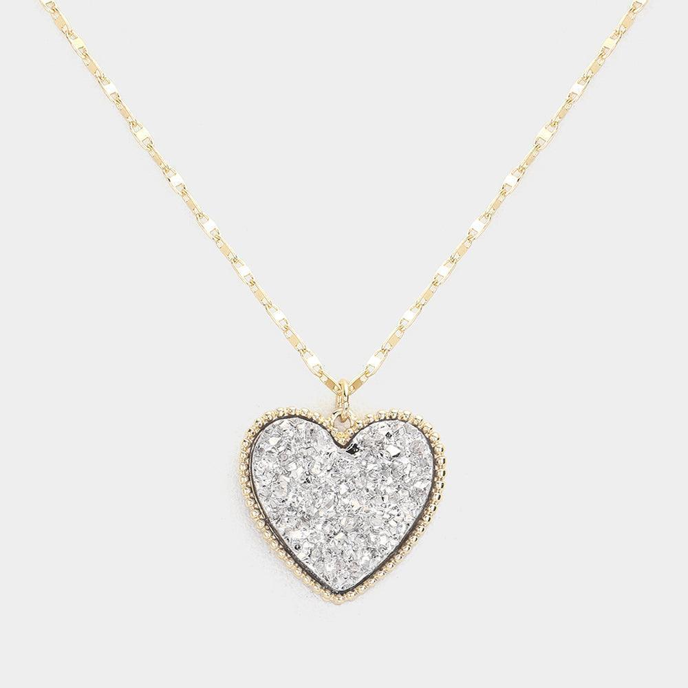 Silver Druzy Heart Pendant Necklace - Jewelry Store by Erik Rayo