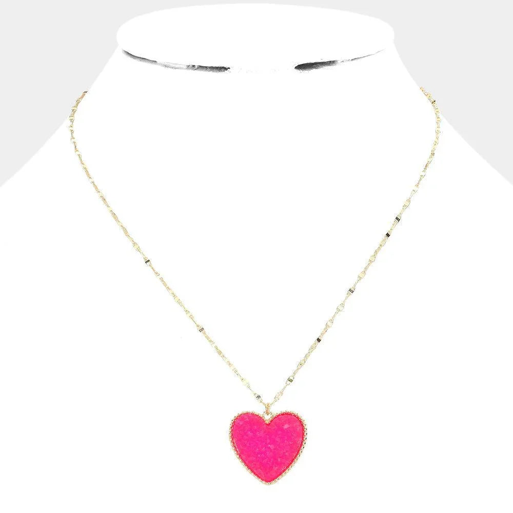 Red Druzy Heart Pendant Necklace - Jewelry Store by Erik Rayo