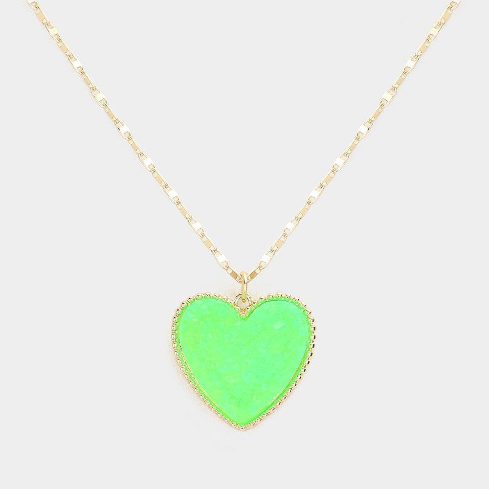 Green Druzy Heart Pendant Necklace - Jewelry Store by Erik Rayo