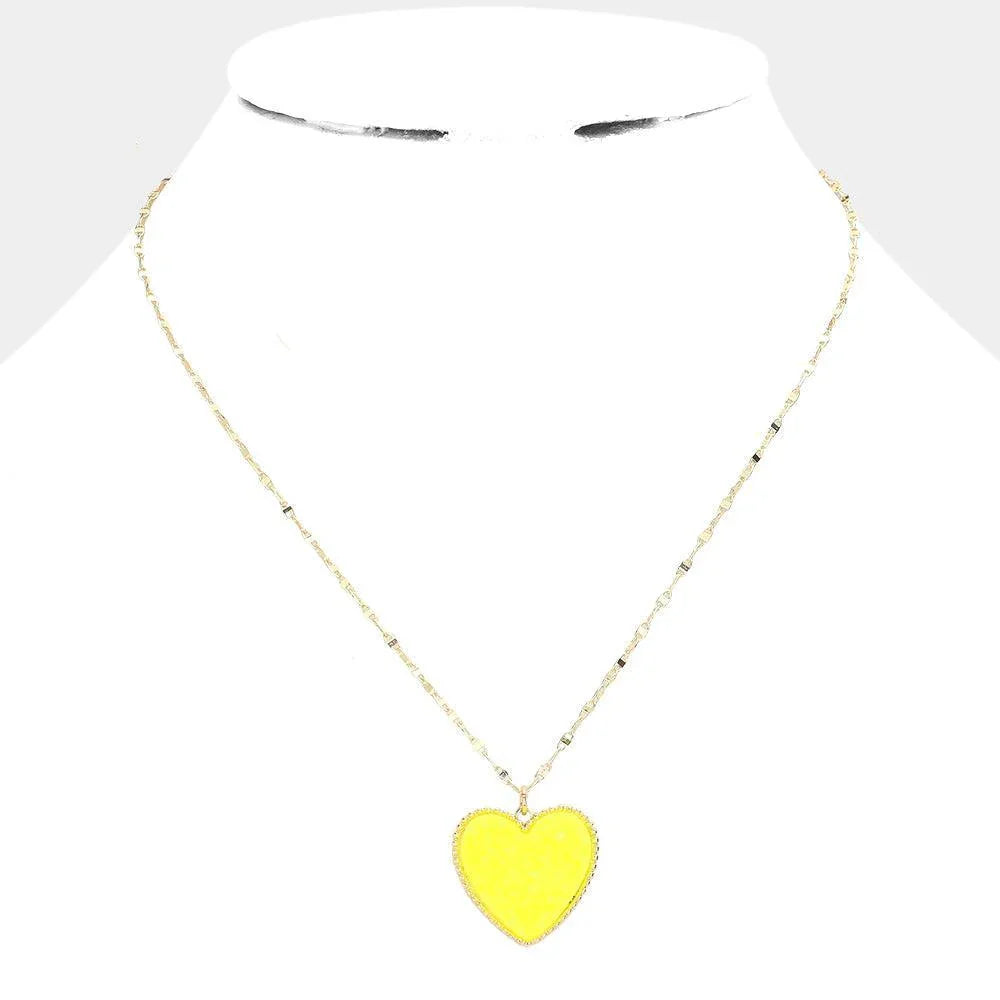 Yellow Druzy Heart Pendant Necklace - Jewelry Store by Erik Rayo