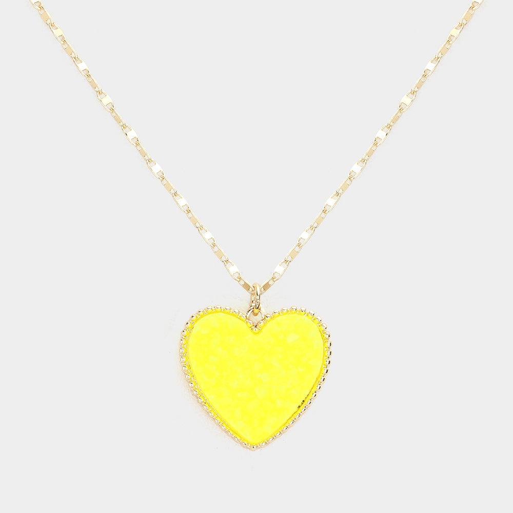 Yellow Druzy Heart Pendant Necklace