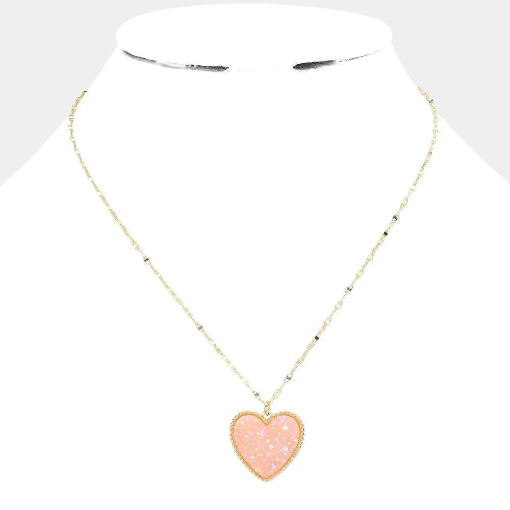 Pink Druzy Heart Pendant Necklace - Jewelry Store by Erik Rayo