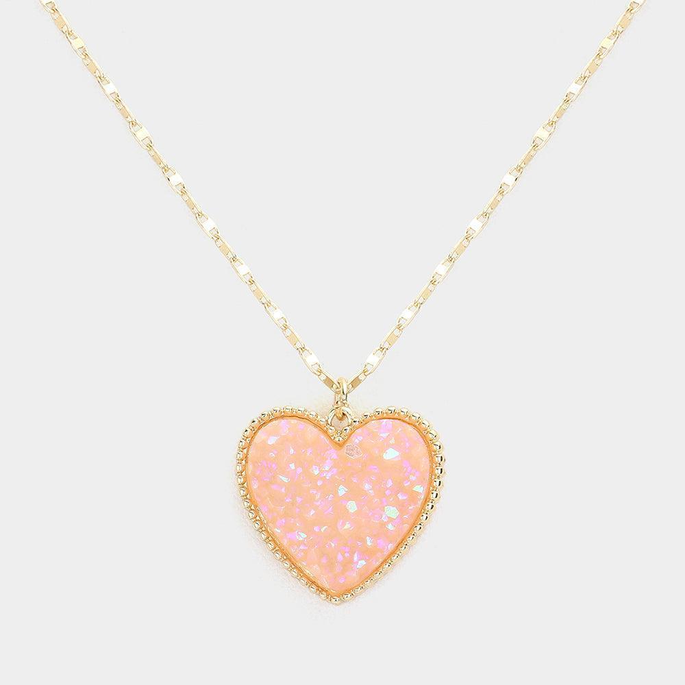 Pink Druzy Heart Pendant Necklace - Jewelry Store by Erik Rayo
