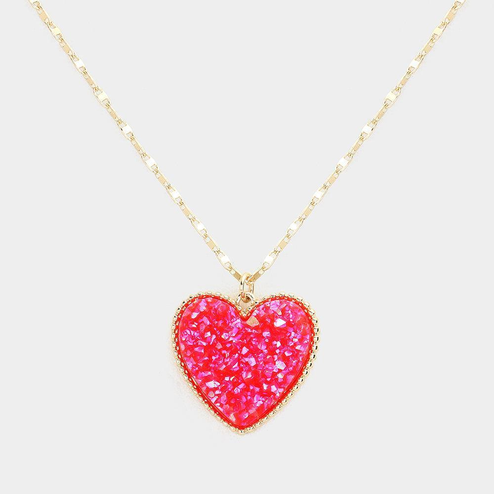Red Druzy Heart Pendant Necklace - Jewelry Store by Erik Rayo