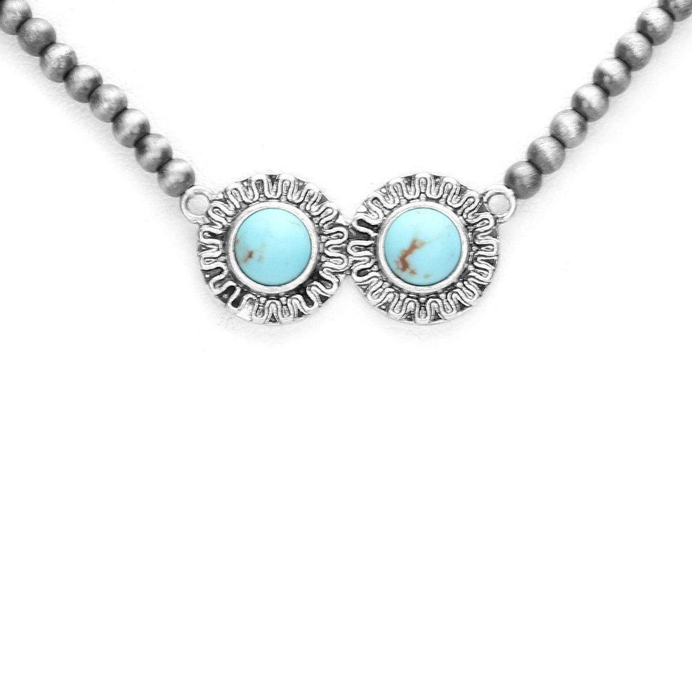 Turquoise Double Round Turquoise Accented Antique Metal Pendant Necklace - Jewelry Store by Erik Rayo