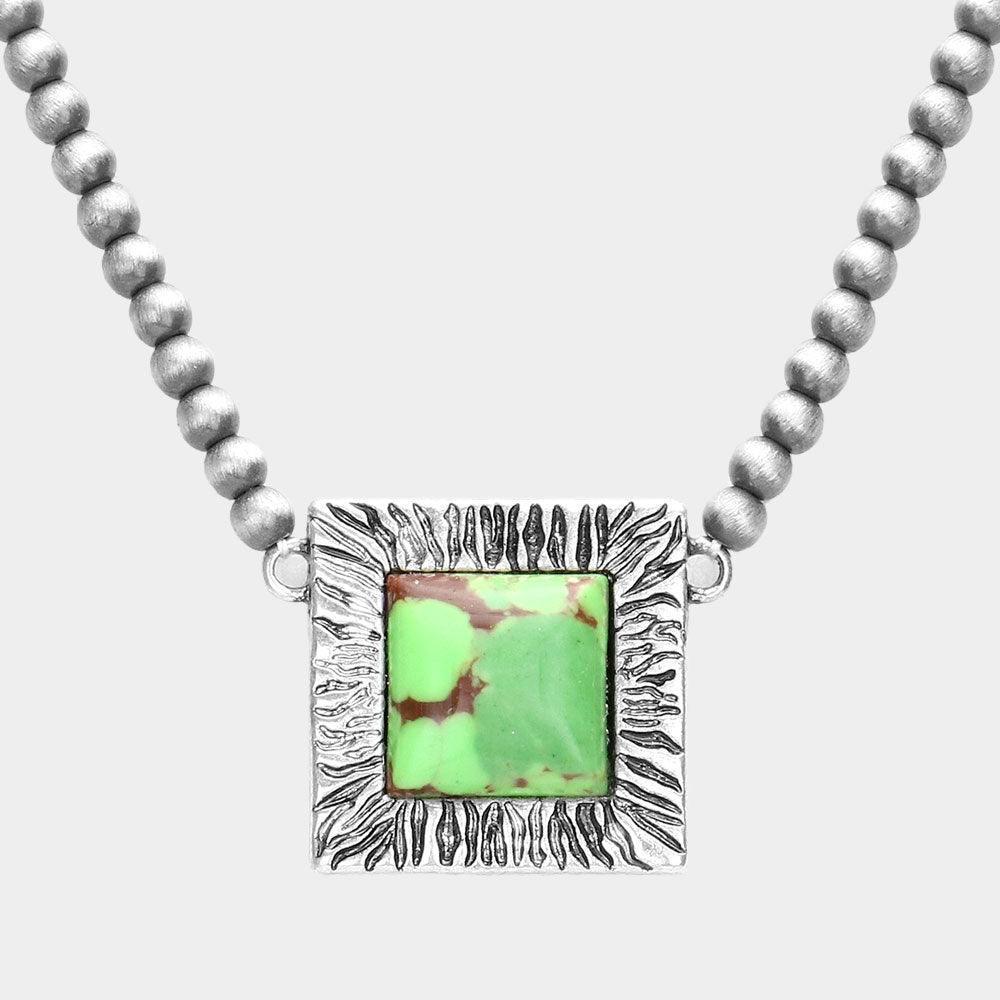 Green Square Natural Stone Accented Pendant Necklace - Jewelry Store by Erik Rayo