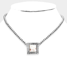 Load image into Gallery viewer, White Square Natural Stone Accented Pendant Necklace
