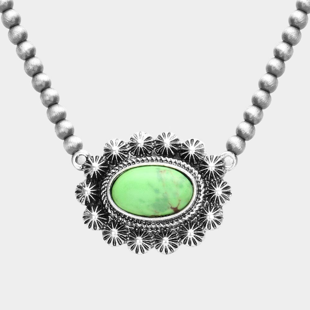 Green Oval Natural Stone Accented Pendant Necklace - Jewelry Store by Erik Rayo