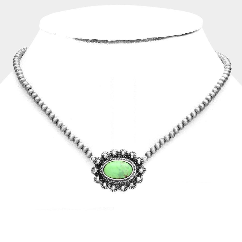 Green Oval Natural Stone Accented Pendant Necklace - Jewelry Store by Erik Rayo