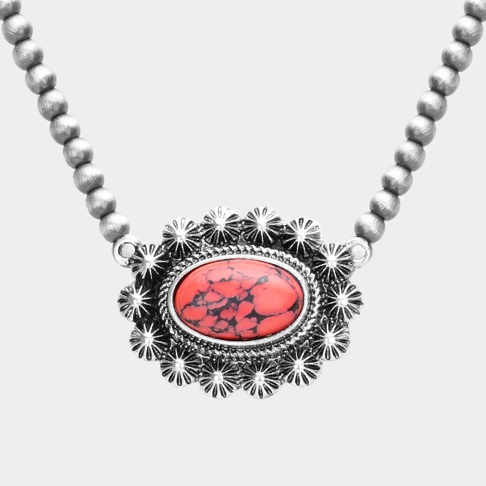 Red Oval Natural Stone Accented Pendant Necklace - Jewelry Store by Erik Rayo