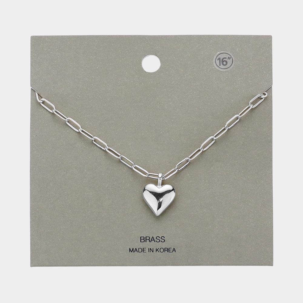 Brass Metal Paper Clip Chain Heart Pendant Necklace - Jewelry Store by Erik Rayo