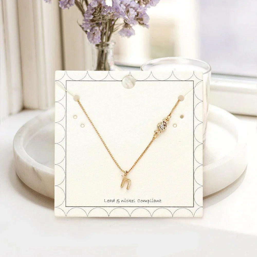 Gold 'N' small letter monogram pendant necklace with crystal - Jewelry Store by Erik Rayo