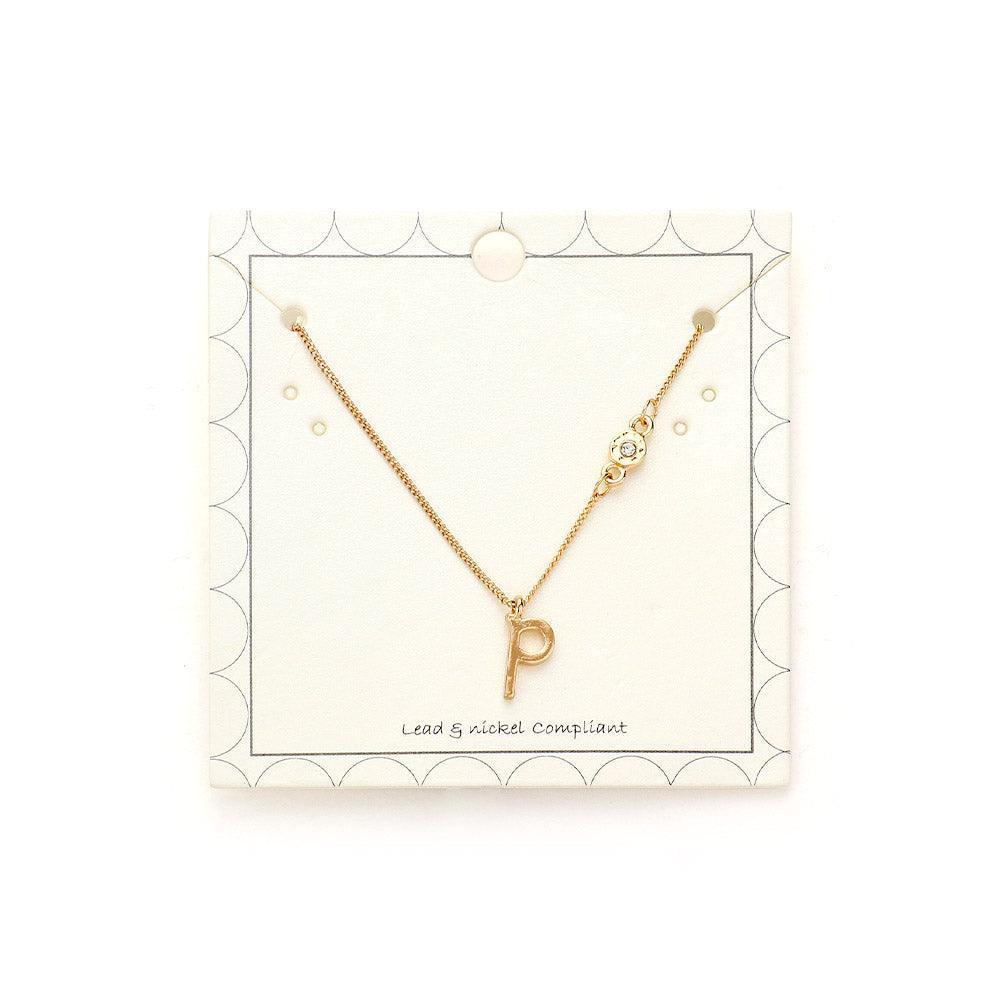 Gold 'P' small letter monogram pendant necklace with crystal - Jewelry Store by Erik Rayo
