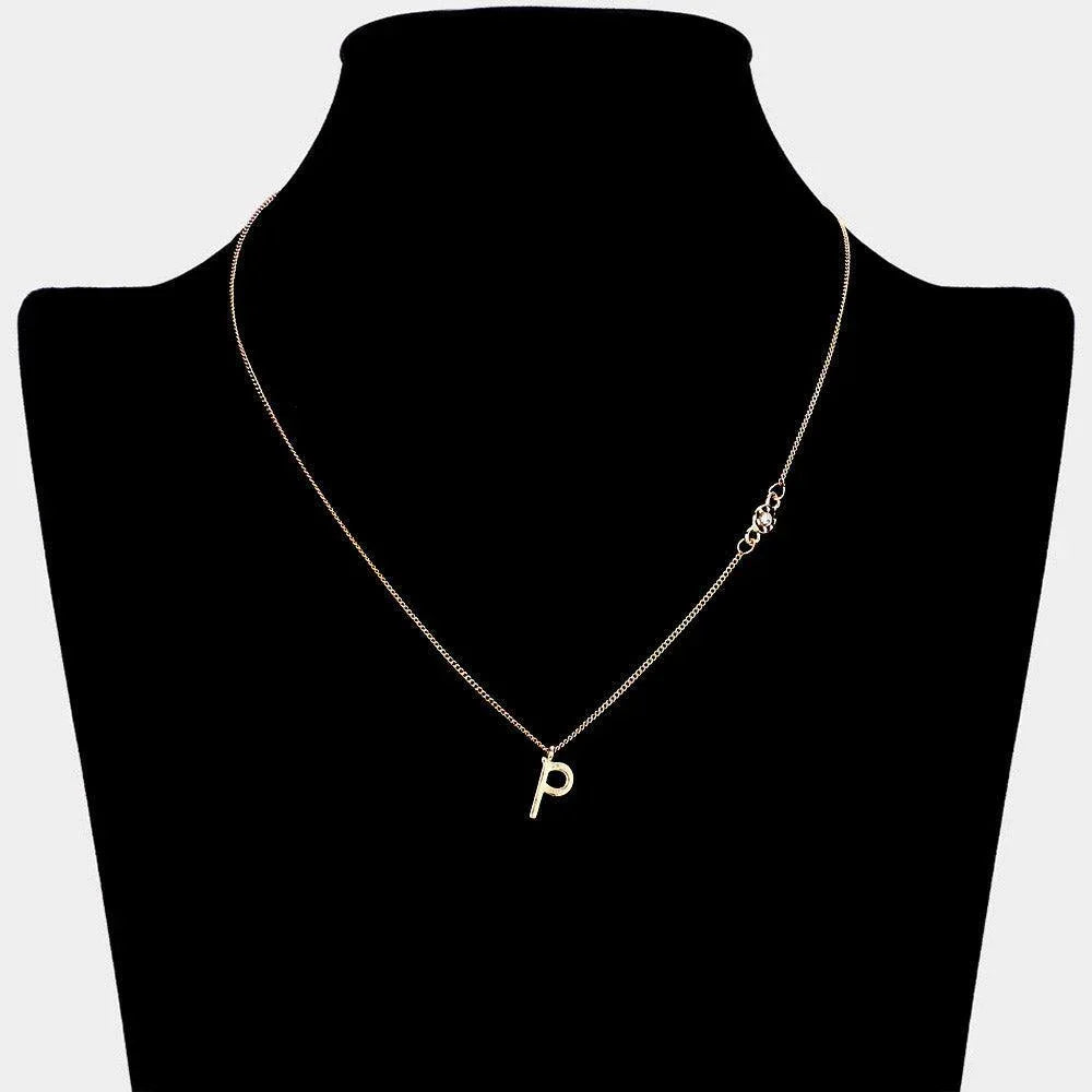 Gold 'P' small letter monogram pendant necklace with crystal - Jewelry Store by Erik Rayo