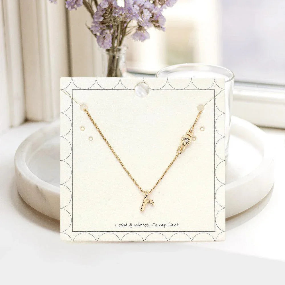 Gold 'R' small letter monogram pendant necklace with crystal - Jewelry Store by Erik Rayo