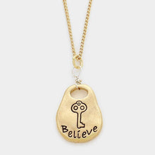 Load image into Gallery viewer, Gold &quot;Believe&quot; message disc pendant necklace
