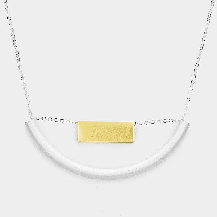 Silver Geometric Metal Pendant Necklace