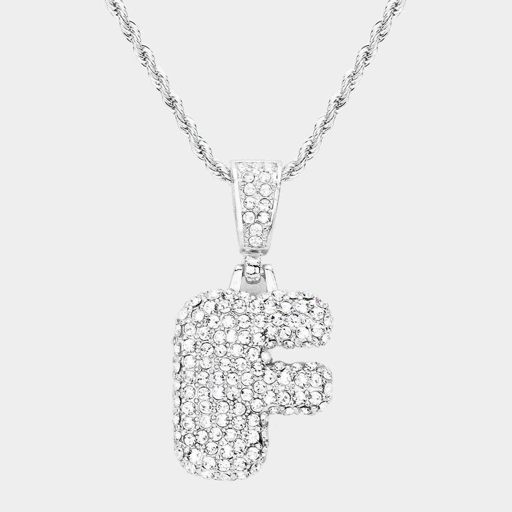 Letter F Rhinestone Monogram Pendant Brass Chain Necklace - Jewelry Store by Erik Rayo