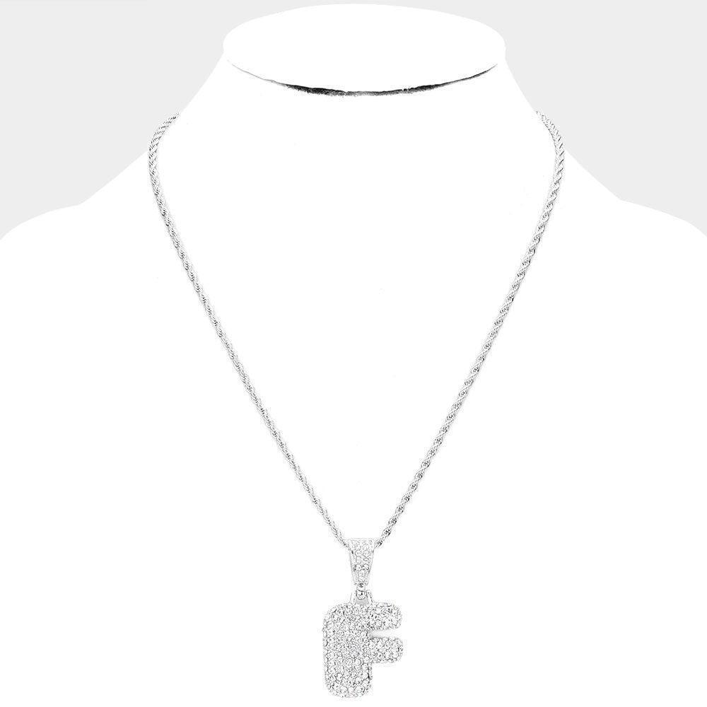 Letter F Rhinestone Monogram Pendant Brass Chain Necklace - Jewelry Store by Erik Rayo