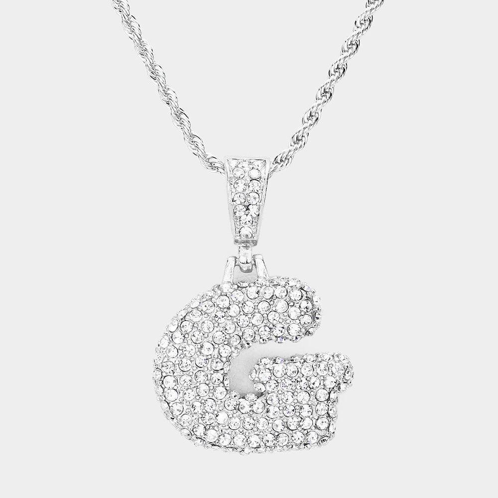 Letter G Rhinestone Monogram Pendant Brass Chain Necklace - Jewelry Store by Erik Rayo