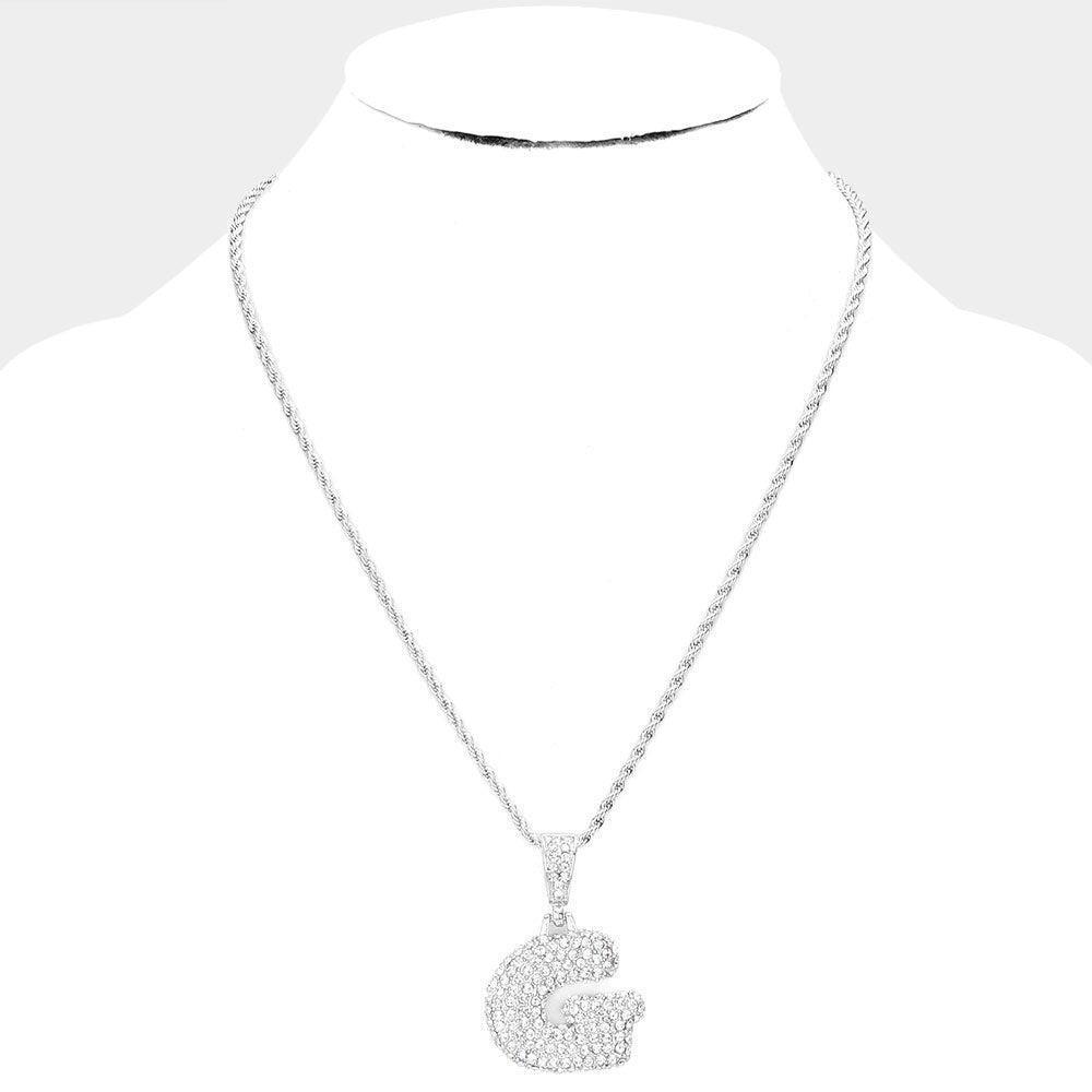 Letter G Rhinestone Monogram Pendant Brass Chain Necklace - Jewelry Store by Erik Rayo