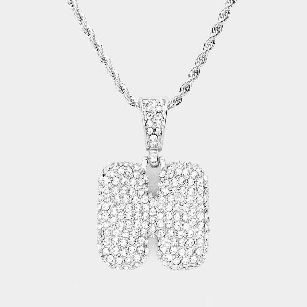Letter H Rhinestone Monogram Pendant Brass Chain Necklace - Jewelry Store by Erik Rayo