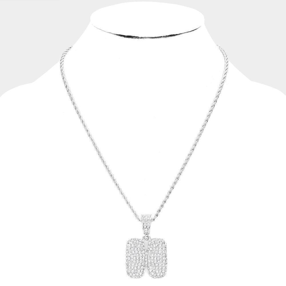 Letter H Rhinestone Monogram Pendant Brass Chain Necklace - Jewelry Store by Erik Rayo